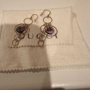 Gucci Flora Horsebit 18k Amythest Drop Earrings